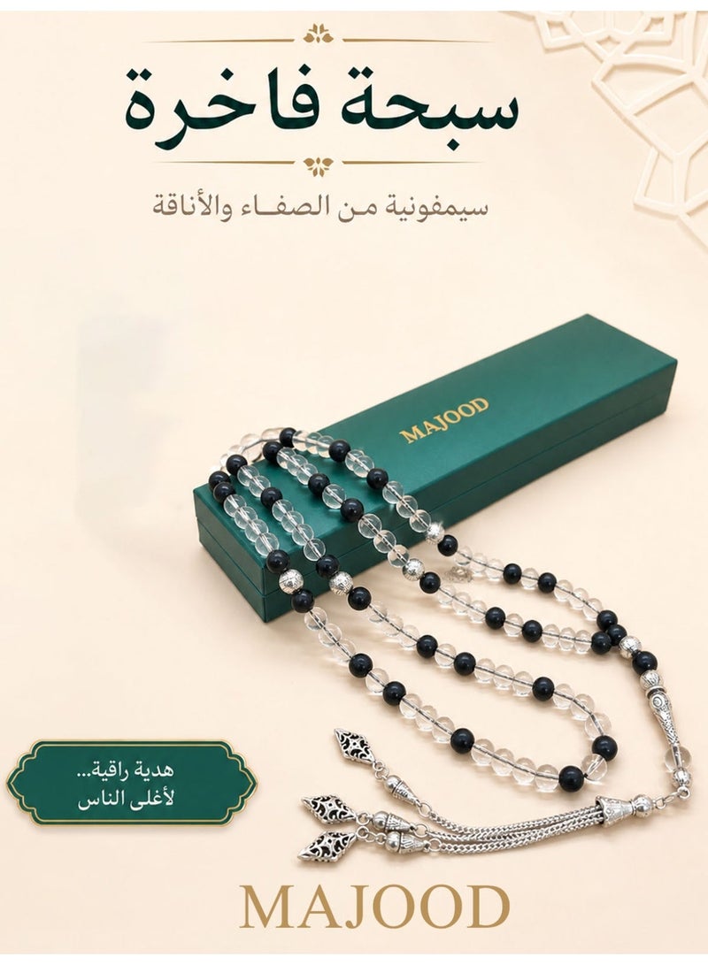 موجود 99 حبة من الزجاج الشفاف وخشب الصندل الأسود  مسبحة / 8 مم - Image 3