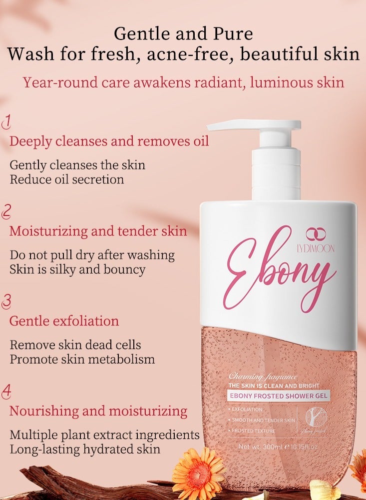 LYDIMOON Ebony Exfoliating Shower Gel Brightening & Long-Lasting Fragrance 300ml - Image 4