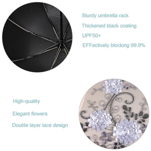 ShaqMars lace parasol umbrella Folding Anti-uv Sunshade Vintage Embroidered Sun Protection (GRY) - Image 4