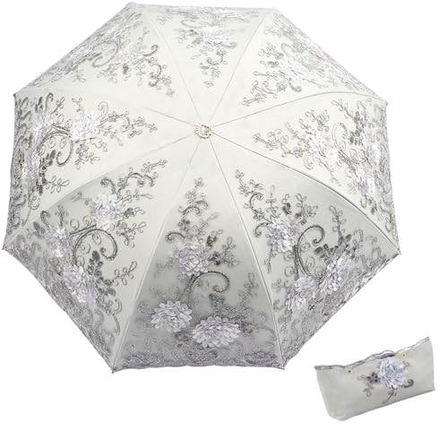 ShaqMars lace parasol umbrella Folding Anti-uv Sunshade Vintage Embroidered Sun Protection (GRY) - Image 2