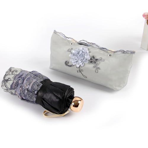 ShaqMars lace parasol umbrella Folding Anti-uv Sunshade Vintage Embroidered Sun Protection (GRY) - Image 5