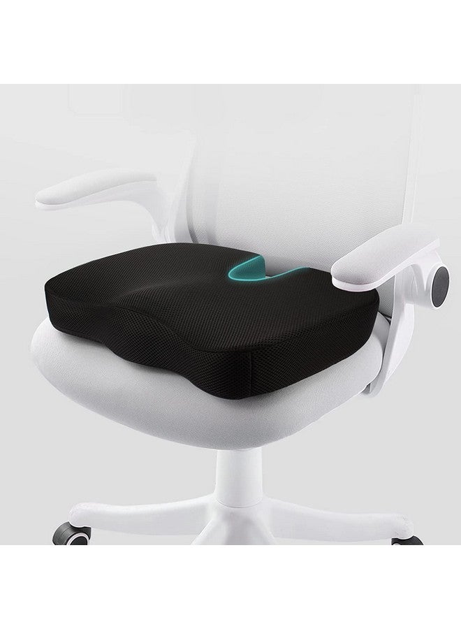 CUSHIO وسادة كوشيو لأسفل الظهر (كثافة عالية) لتخفيف آلام العصعص، عرق النسا، وآلام الورك والظهر السفلي - وسادة من الذاكرة لمكاتب أو كراسي منزلية أو كراسي متحركة (حتى 100 كجم، شبكة سوداء) - Image 1