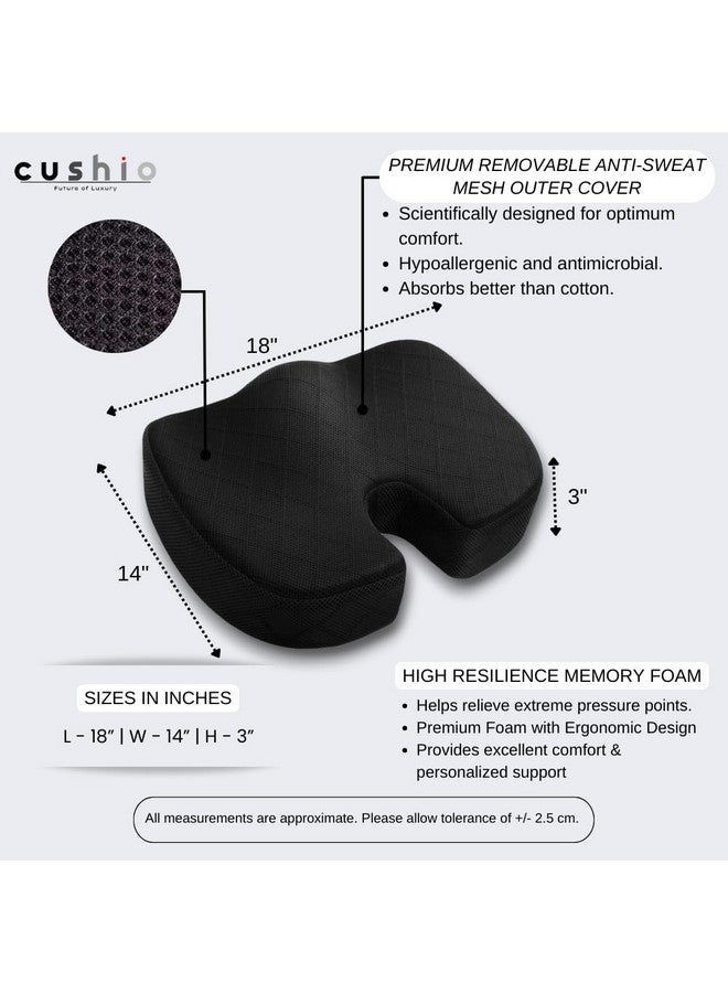 CUSHIO وسادة كوشيو لأسفل الظهر (كثافة عالية) لتخفيف آلام العصعص، عرق النسا، وآلام الورك والظهر السفلي - وسادة من الذاكرة لمكاتب أو كراسي منزلية أو كراسي متحركة (حتى 100 كجم، شبكة سوداء) - Image 2