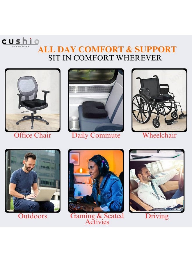 CUSHIO وسادة كوشيو لأسفل الظهر (كثافة عالية) لتخفيف آلام العصعص، عرق النسا، وآلام الورك والظهر السفلي - وسادة من الذاكرة لمكاتب أو كراسي منزلية أو كراسي متحركة (حتى 100 كجم، شبكة سوداء) - Image 3