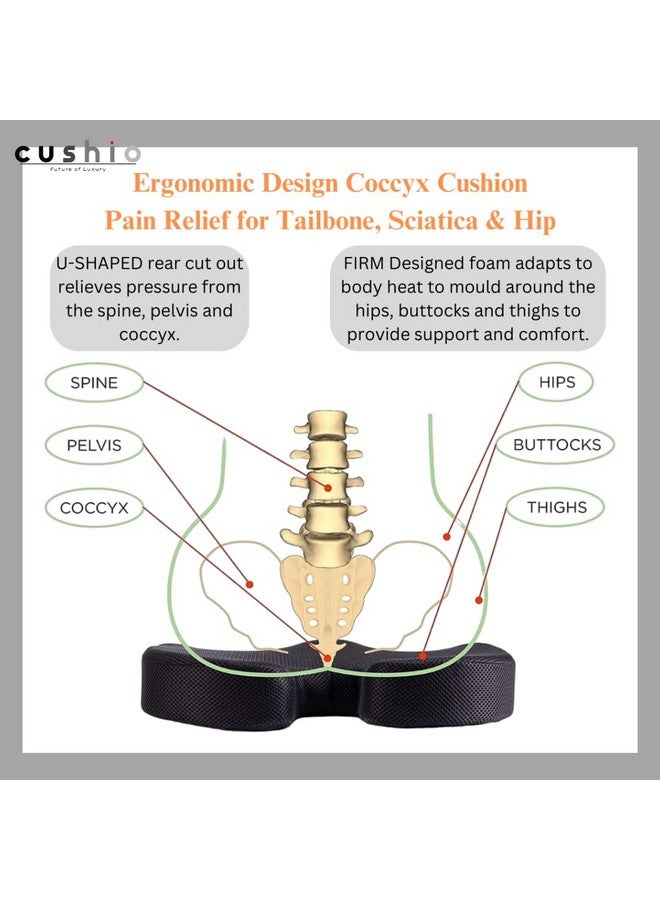 CUSHIO وسادة كوشيو لأسفل الظهر (كثافة عالية) لتخفيف آلام العصعص، عرق النسا، وآلام الورك والظهر السفلي - وسادة من الذاكرة لمكاتب أو كراسي منزلية أو كراسي متحركة (حتى 100 كجم، شبكة سوداء) - Image 5