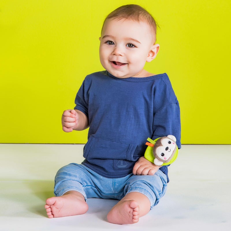 Bright Starts Bright Starts Rattle & Teethe BPA-free Baby Wrist Pals Toy - Monkey & Elephant, Newborn+ - Image 2