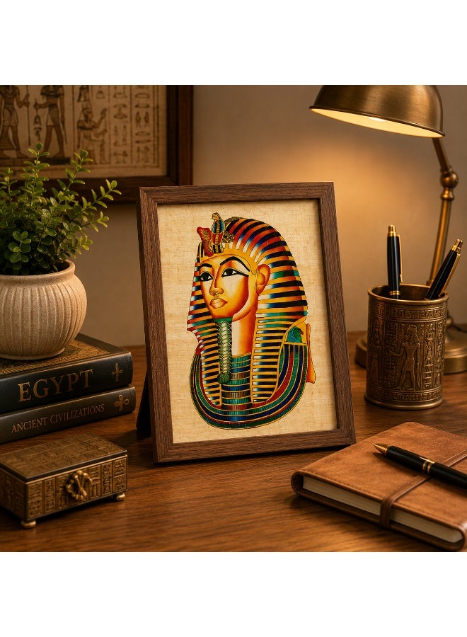 هاندرد بلس ورق بردي مصري طبيعي أصلي مقاس A5 مصنوع يدويًا في مصر من نبات البردي الحقيقي بتصميم قناع الملك توت عنخ آمون مطبوع للديكور والهدايا التذكارية - Image 3