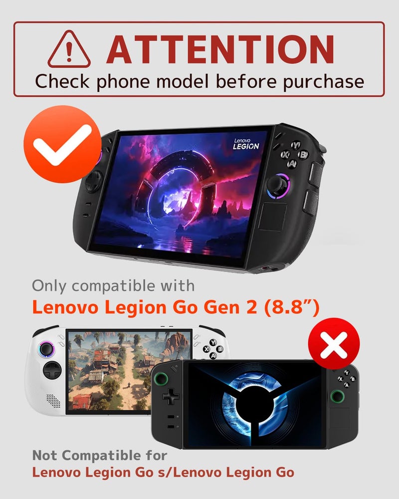 NINKI غطاء سيليكون NINKI لجهاز Lenovo Legion GO 2 مع حامل، مضاد للصدمات ومقاوم للخدوش، غطاء واقي ناعم TPU غير قابل للانزلاق لجهاز Lenovo Legion GO 2 2025، ملحقات حامل باللون الأسود - Image 2