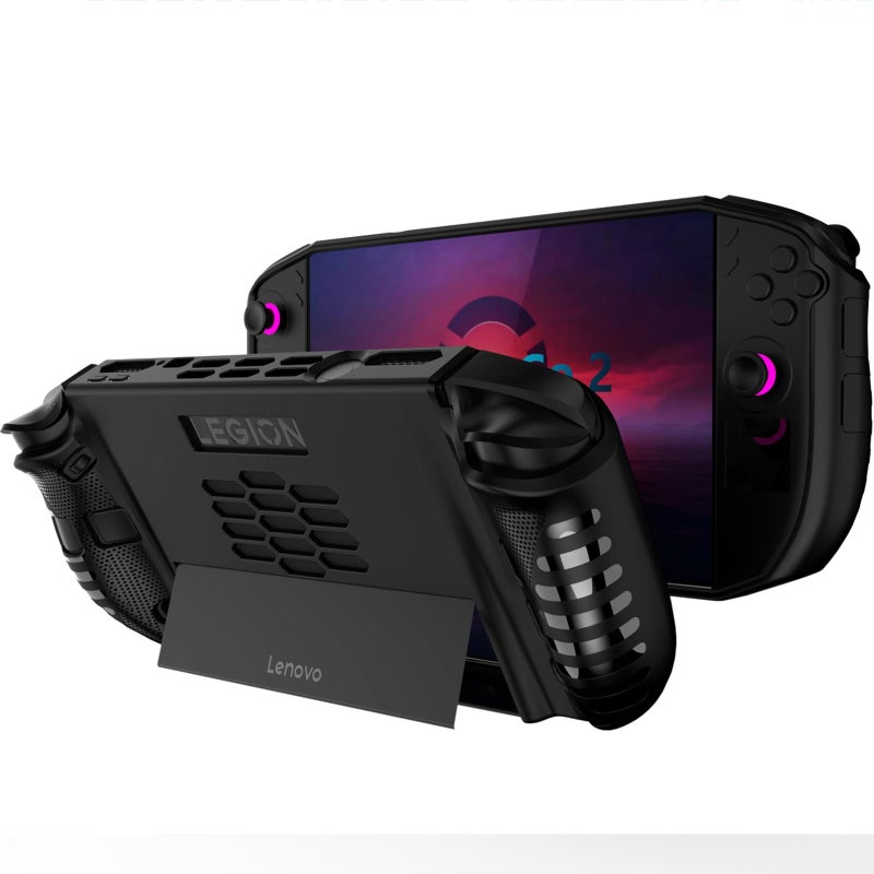 NINKI غطاء سيليكون NINKI لجهاز Lenovo Legion GO 2 مع حامل، مضاد للصدمات ومقاوم للخدوش، غطاء واقي ناعم TPU غير قابل للانزلاق لجهاز Lenovo Legion GO 2 2025، ملحقات حامل باللون الأسود - Image 1