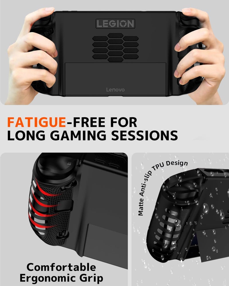 NINKI غطاء سيليكون NINKI لجهاز Lenovo Legion GO 2 مع حامل، مضاد للصدمات ومقاوم للخدوش، غطاء واقي ناعم TPU غير قابل للانزلاق لجهاز Lenovo Legion GO 2 2025، ملحقات حامل باللون الأسود - Image 3