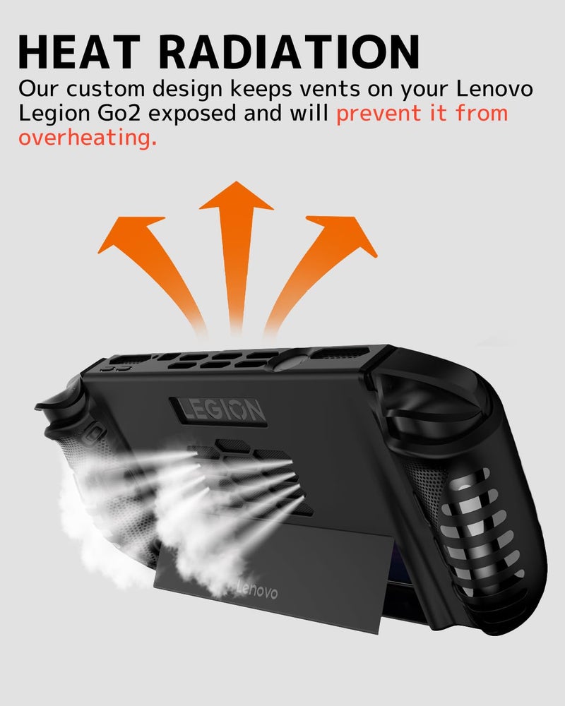 NINKI غطاء سيليكون NINKI لجهاز Lenovo Legion GO 2 مع حامل، مضاد للصدمات ومقاوم للخدوش، غطاء واقي ناعم TPU غير قابل للانزلاق لجهاز Lenovo Legion GO 2 2025، ملحقات حامل باللون الأسود - Image 4