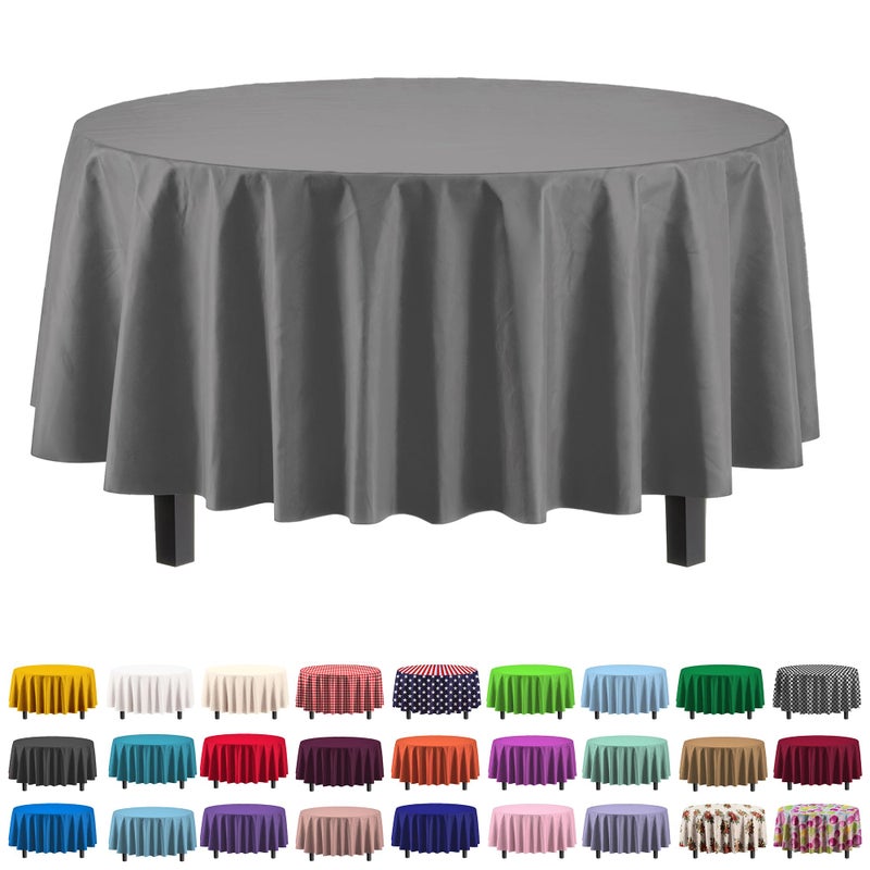 Party Solids 12Pack Premium Plastic 84Inch Round Tablecloth  Silver