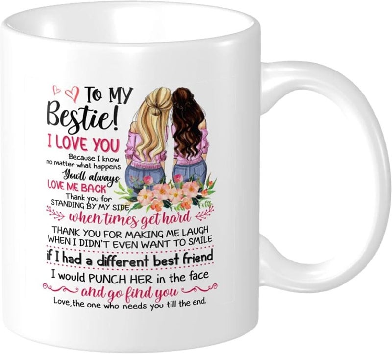 Wisedeal Bestie Coffee Mug Funny To My Bestie Coffee Tea Cup Best Friends or Birthday Gifts for Soul Sister Mom Aunt Friends Forever BFF Friendship Present for Her Women 11oz Ceramics White - Image 1