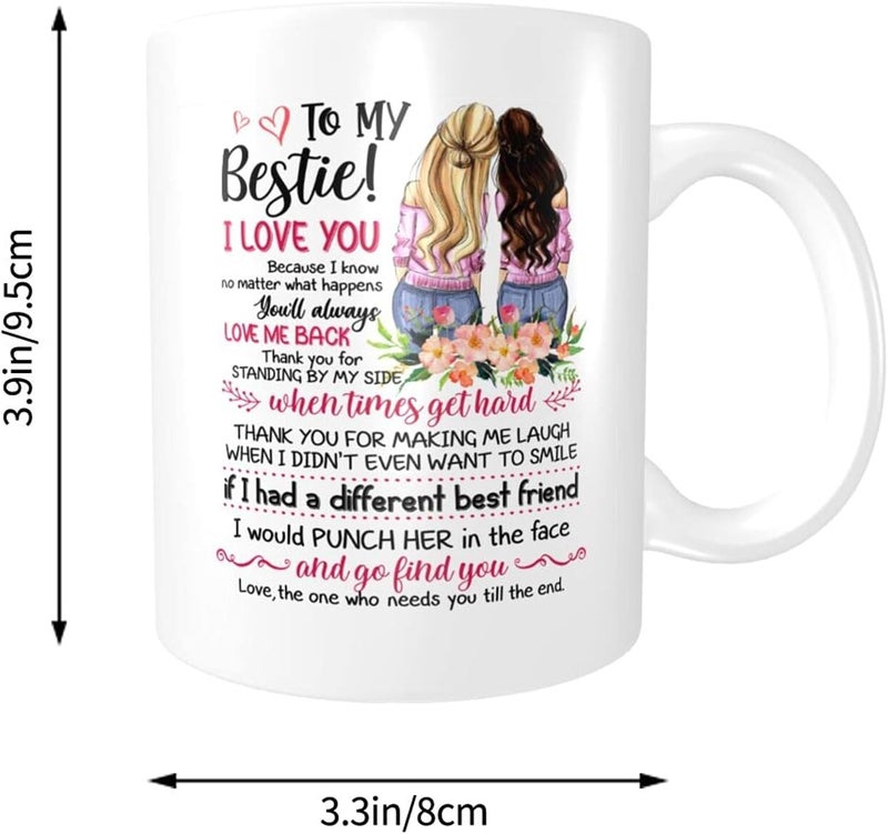 Wisedeal Bestie Coffee Mug Funny To My Bestie Coffee Tea Cup Best Friends or Birthday Gifts for Soul Sister Mom Aunt Friends Forever BFF Friendship Present for Her Women 11oz Ceramics White - Image 2