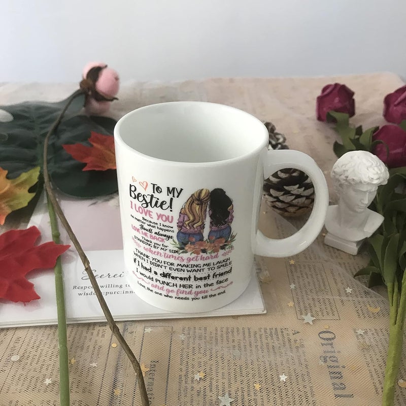 Wisedeal Bestie Coffee Mug Funny To My Bestie Coffee Tea Cup Best Friends or Birthday Gifts for Soul Sister Mom Aunt Friends Forever BFF Friendship Present for Her Women 11oz Ceramics White - Image 4