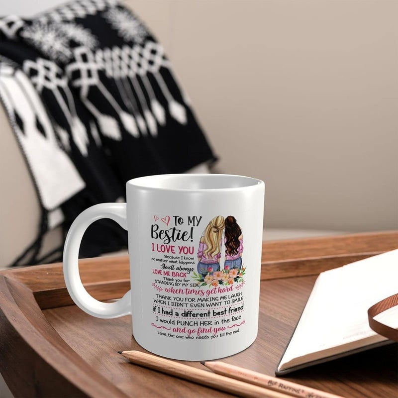 Wisedeal Bestie Coffee Mug Funny To My Bestie Coffee Tea Cup Best Friends or Birthday Gifts for Soul Sister Mom Aunt Friends Forever BFF Friendship Present for Her Women 11oz Ceramics White - Image 3