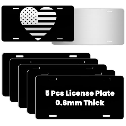 AceSubli 5 Pcs Black License Plate Blanks, Metal Aluminum License Plate for Laser Engraving, Vinyl, UV Printing, 6x12 Inch Metal Front Car Tag Sign Blanks for Custom Design Gift Thickness 0.6mm - Image 1