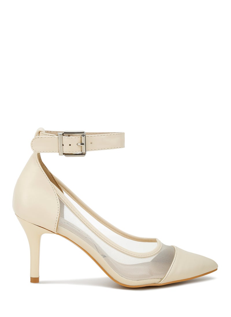London Rag Pointy Toe Ankle Strap Pumps in Beige  - Image 1