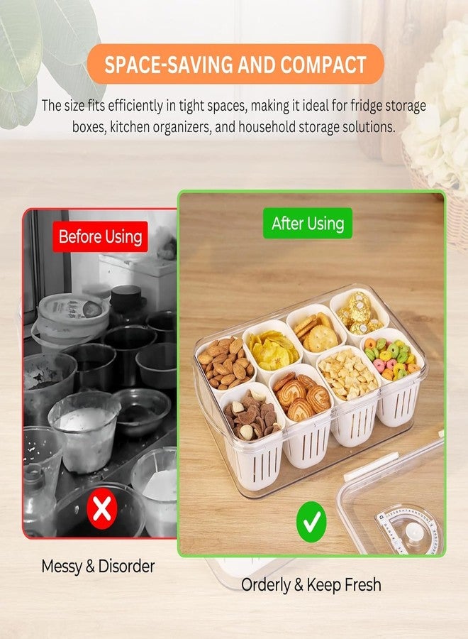 SANTALON Storage Boxes - Food Containers For Kitchen/Fridge Organiser Box | Draining Dividers Bin/Vegetable Container, Spice, Masala, & Nuts Box, Sprout Maker Plastic (White, 8 Compartment Box) - Image 4