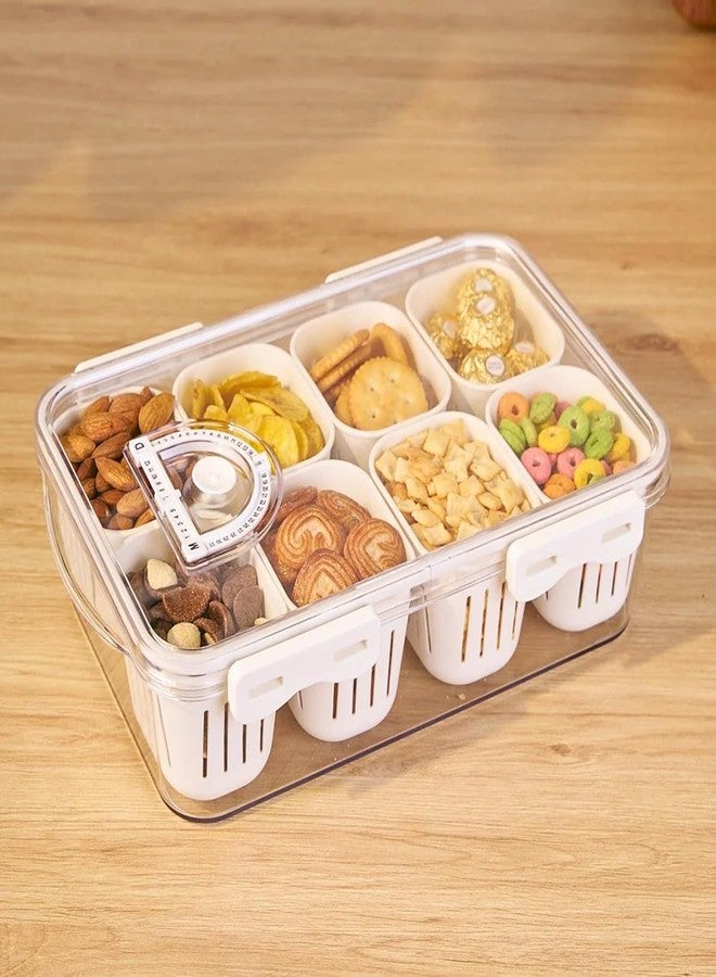 SANTALON Storage Boxes - Food Containers For Kitchen/Fridge Organiser Box | Draining Dividers Bin/Vegetable Container, Spice, Masala, & Nuts Box, Sprout Maker Plastic (White, 8 Compartment Box) - Image 1
