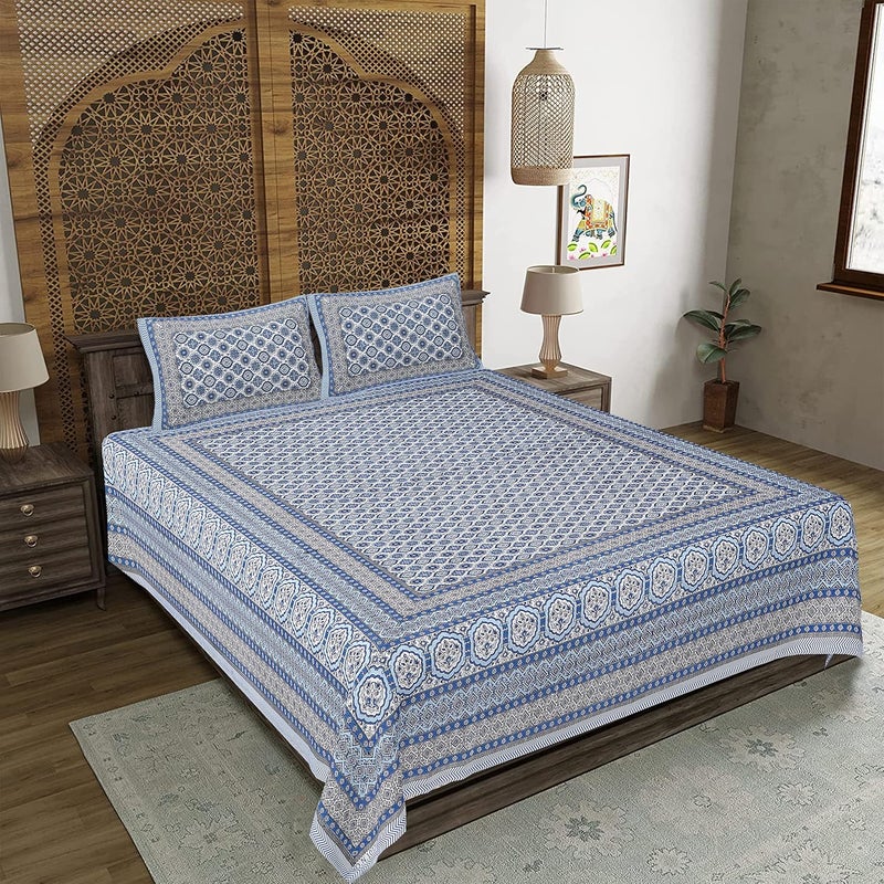 WESTLYN Hand Block Print 300 TC Cotton King Size Bedsheet MultiColoured97 - Image 2