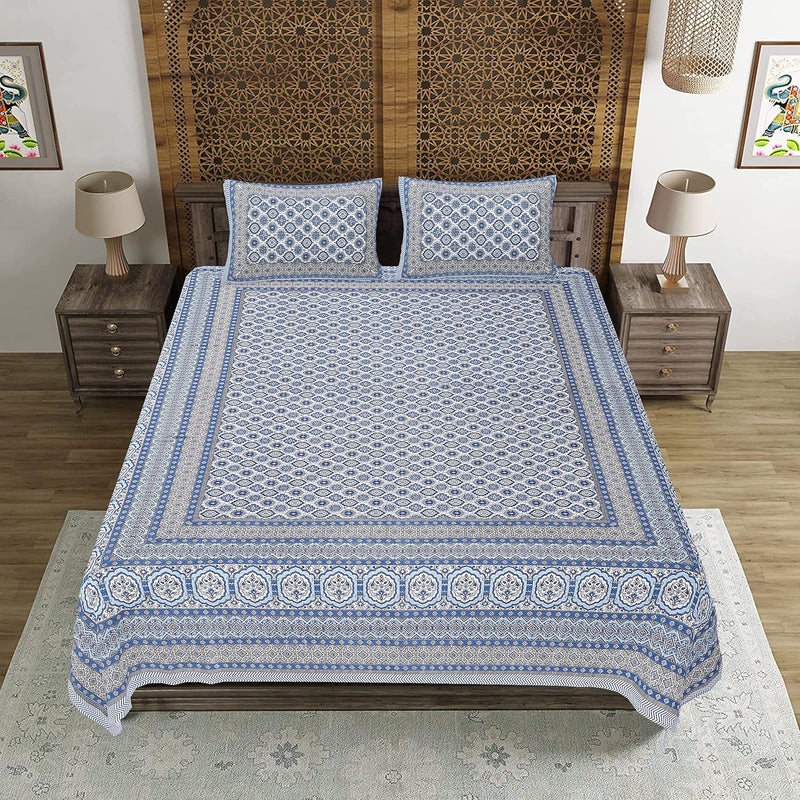 WESTLYN Hand Block Print 300 TC Cotton King Size Bedsheet MultiColoured97 - Image 3