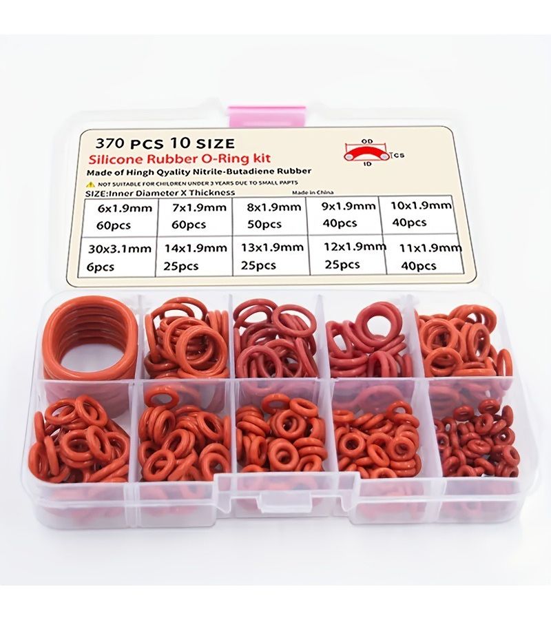 High Temperature Oil Resistant Silicone Red O Ring Washer 372pcs For Automotive Plumbing Applications - Image 3