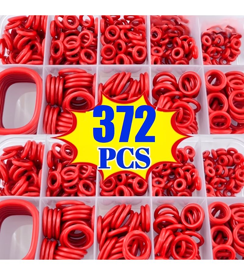 High Temperature Oil Resistant Silicone Red O Ring Washer 372pcs For Automotive Plumbing Applications - Image 1