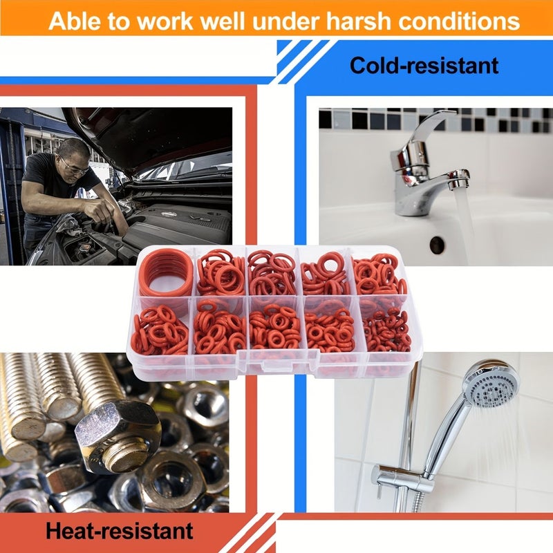 High Temperature Oil Resistant Silicone Red O Ring Washer 372pcs For Automotive Plumbing Applications - Image 2