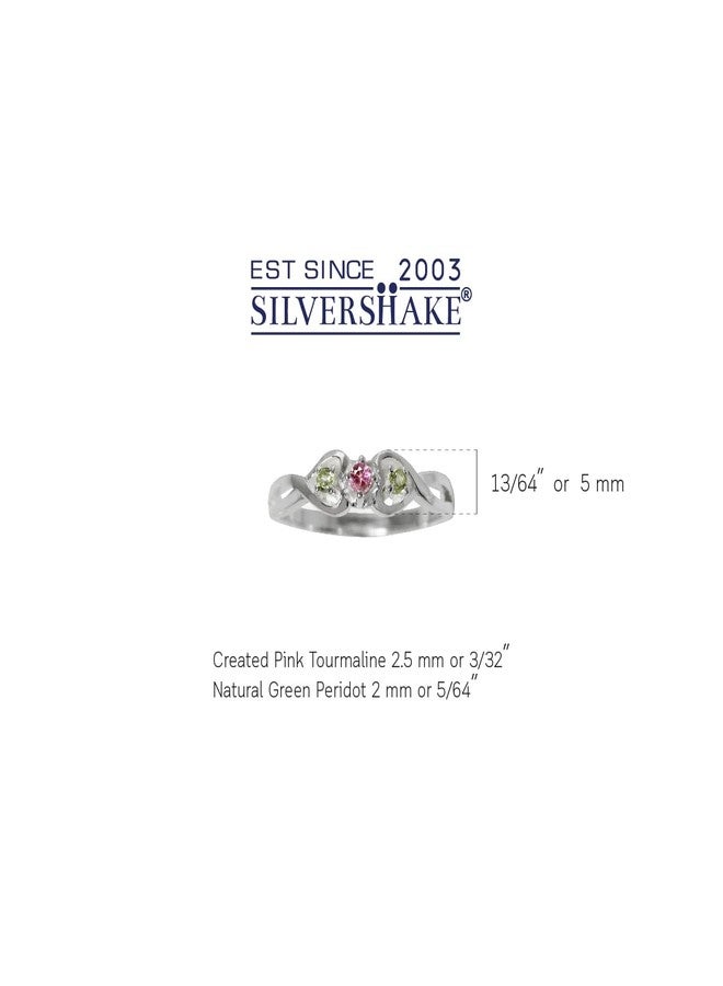 Silvershake Petite Natural Pink Tourmaline and Peridot 925 Sterling Silver Twin Heart Ring Size 5.5 - Image 2