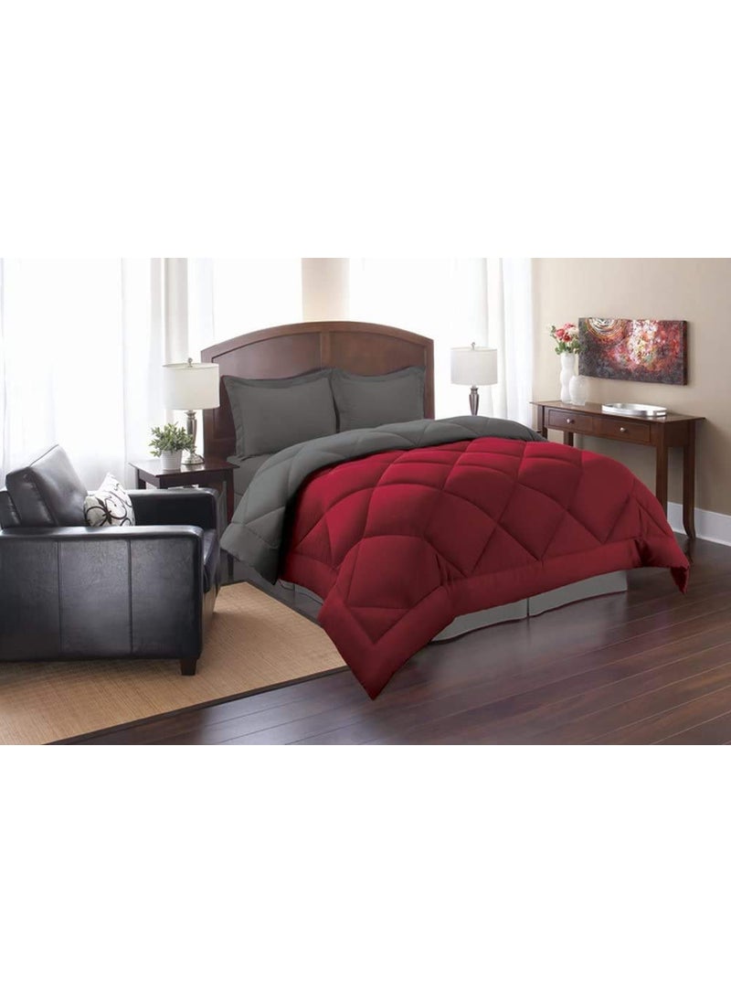 Linenovation Linenovation All Season Microfiber Reversable DuvetAC ComforterQuilt Maroon Grey Double Size 90 Inch x 100 Inch 