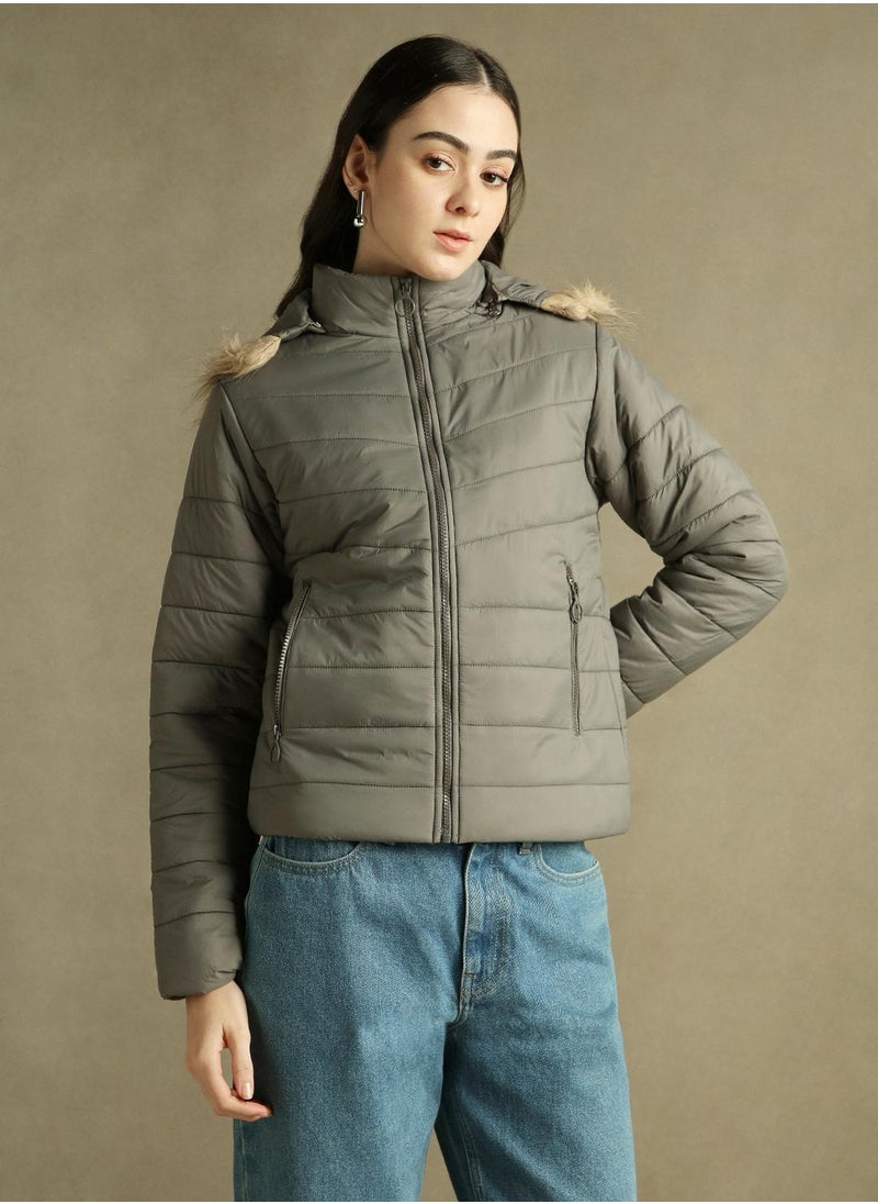 Dennis Lingo Women's Grey 100% Polyester Solid Regular Fit Jacket  - Image 2