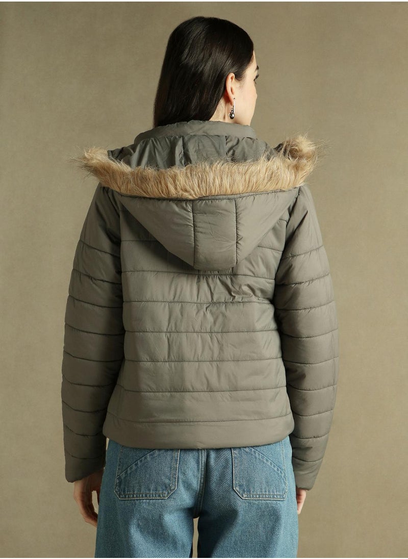 Dennis Lingo Women's Grey 100% Polyester Solid Regular Fit Jacket  - Image 3