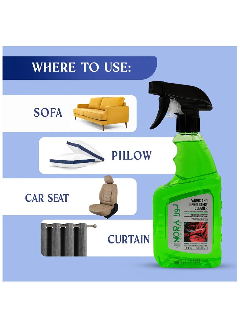 NORA Fabric and Upholstery Cleaner 500ml, Powerful Citrus-Based Stain Remover for Car Seats, Sofas, Carpets, Curtains, and Home Fabrics Deep Cleaning Water Repellent Protection, N-216 - Image 2