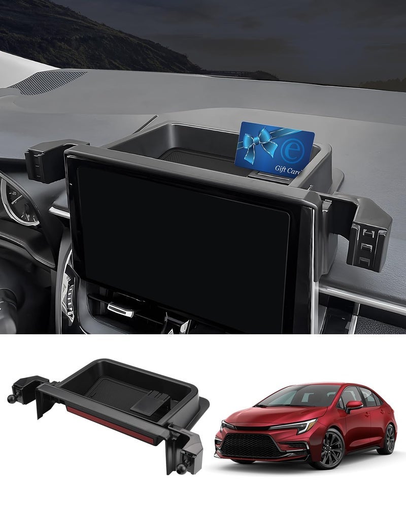FIILINES Screen Holder with Dashboard Center Console Organizer for Toyota Corolla 2019-2025, Corolla Cross 2022-2025 (Fit 8" Touch Screen) Dash Storage Tray Interior Accessories Black - Image 1