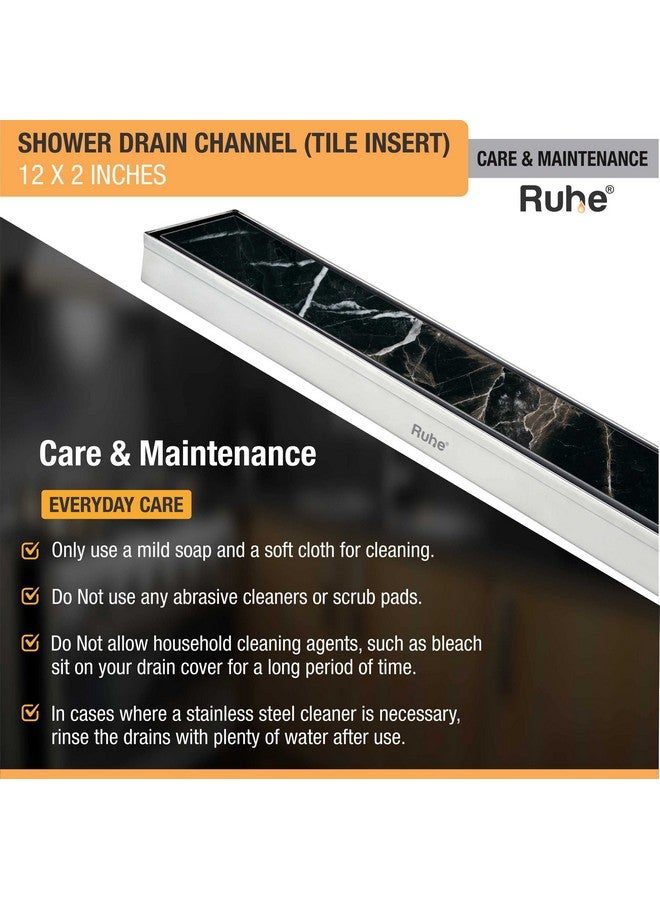 RUHE مصرف أرضي مدمج من Ruhe® | 12 × 2 بوصة لمياه الصرف الصحي لمصارف البلاط بسمك 13 مم | قناة مصرف دش غير مرئية من الفولاذ المقاوم للصدأ 304 مع فخ/جالي - Image 5