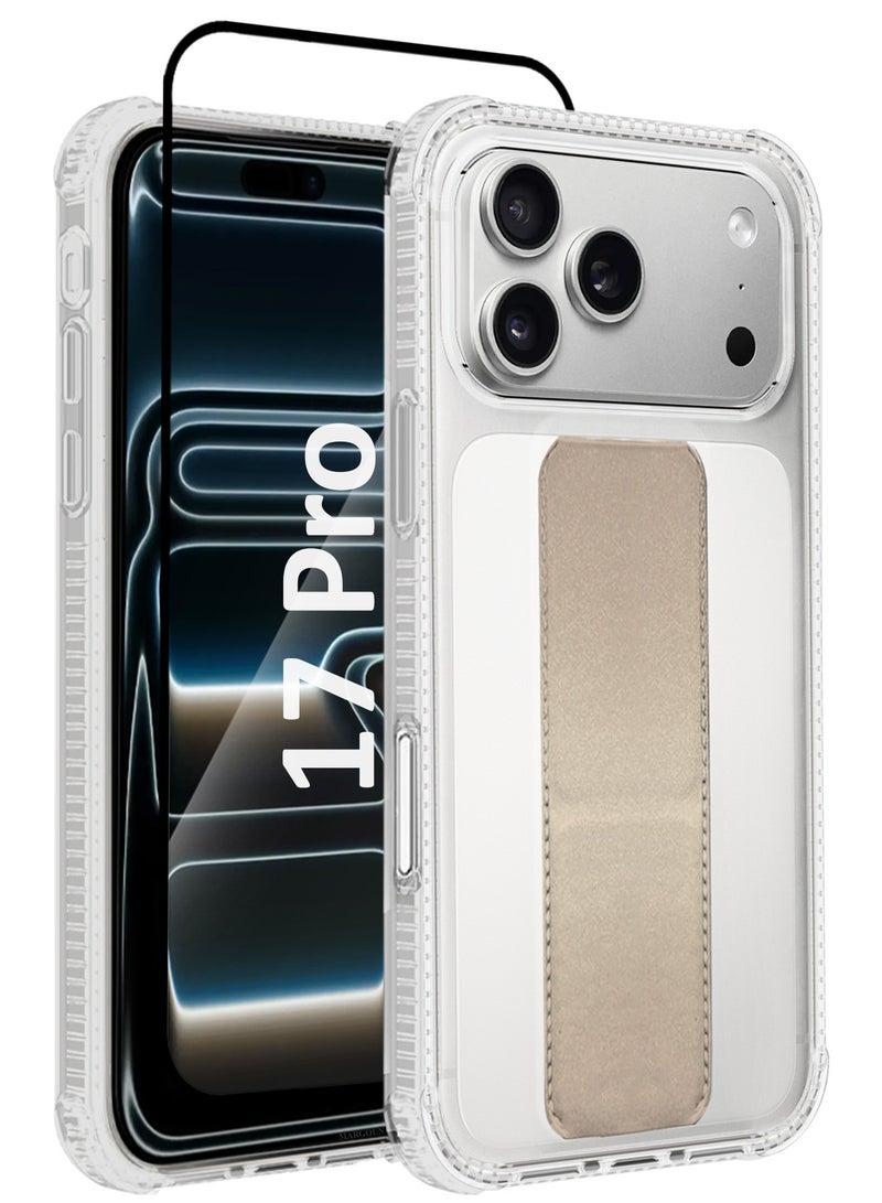 CATANES 2 Packs Finger Grip Clear Case Cover for iPhone 17 Pro- Kickstand Car Magnetic Holder Multi-function Protective Two-in-one Case with 3D Screen Protector - Golden - Image 1