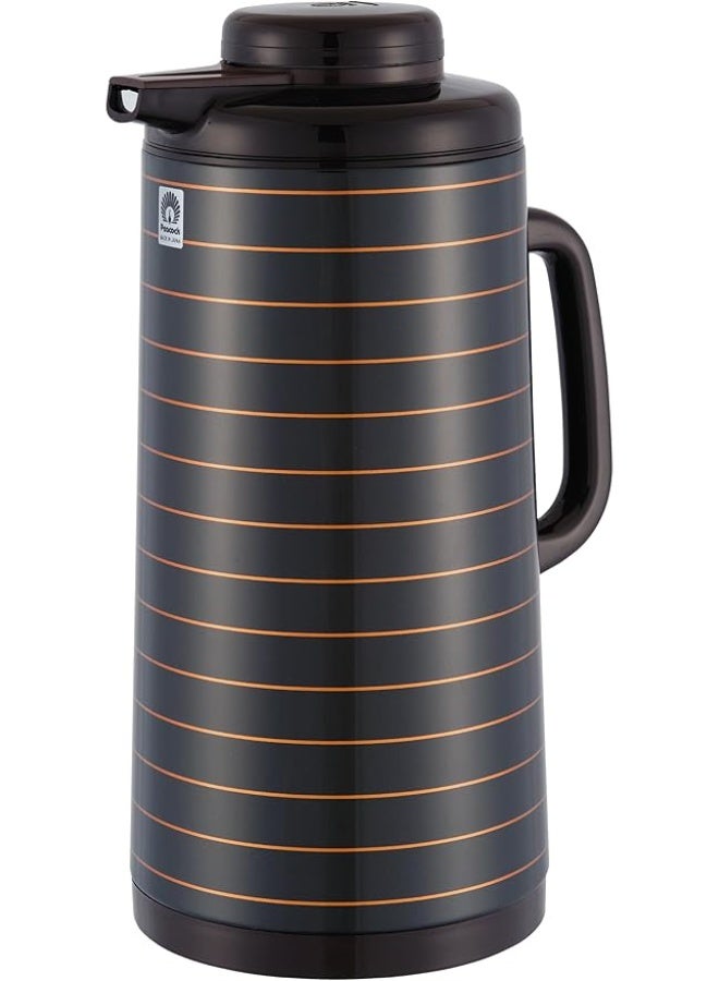 Peacock 1.9L Stainless Steel Vacuum Flask – Double Wall Thermal Jug for Hot & Cold Beverages, Leak-Proof & Durable, Made in Japan (Black/Gold Lines) - Image 1