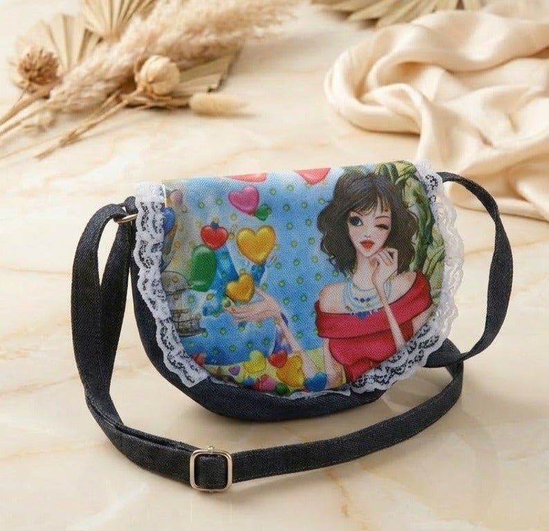 Elegant Crossbody Bag with Artistic Detailing and Lace Trim - Unique Design - Multicolor - Image 1