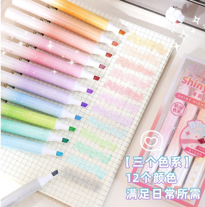 Shiny Highlighter Pens Set With Glitter Effect Multicolour Starry River Edition 4-Piece Purple ColorsNO.964 - Image 4