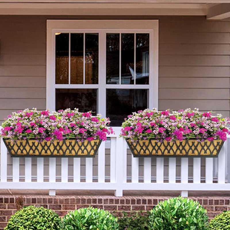 Karlliu 2 Pack 16 Inch Window Boxes Planters Railing Planter Box with Adjustable Brackets for Porch Fence Patio Balcony Hanging Flower Baskets with Coco Liners for Outdoor Garden Decor - Black - Image 4