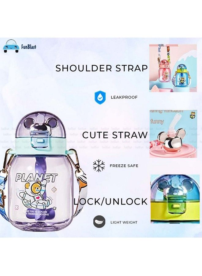 FunBlast School Sipper Water Bottle For Kids Tritan Water Bottle With Straw And Adjustable Strap For Kids Cute Cartoon Themed Water Bottle For Boys And Girls (600 Ml) (Purple) - Image 5