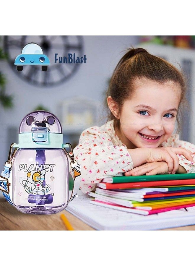 FunBlast School Sipper Water Bottle For Kids Tritan Water Bottle With Straw And Adjustable Strap For Kids Cute Cartoon Themed Water Bottle For Boys And Girls (600 Ml) (Purple) - Image 3