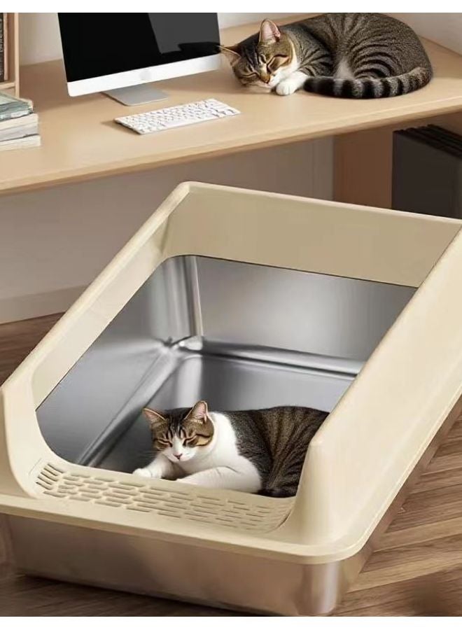 Grey Rust Resistant Stainless Steel Cat Litter Box Large Non Slip Base - Image 4