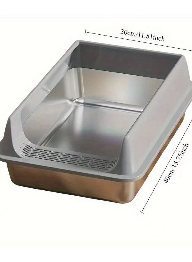Grey Rust Resistant Stainless Steel Cat Litter Box Large Non Slip Base - Image 3