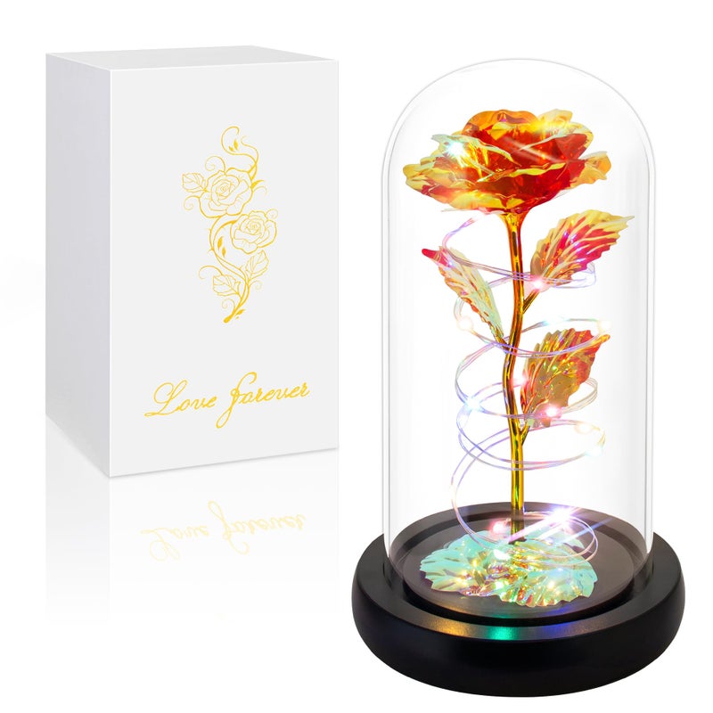 Childom Birthday Gifts for WomenFlowers for Delivery PrimeColorful Red Rose in A Glass Dome with Colorful LightChristmas Rose Gifts for Her Mom Women Wife Girl Grandma on Anniversary Valentines