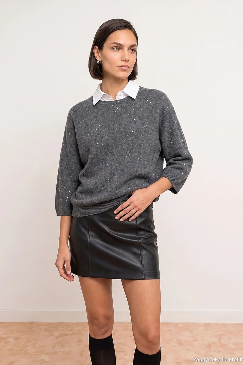 Dilvin Charcoal Grey DILVIN Women's Knit Sweater for Women | Best Price UAE