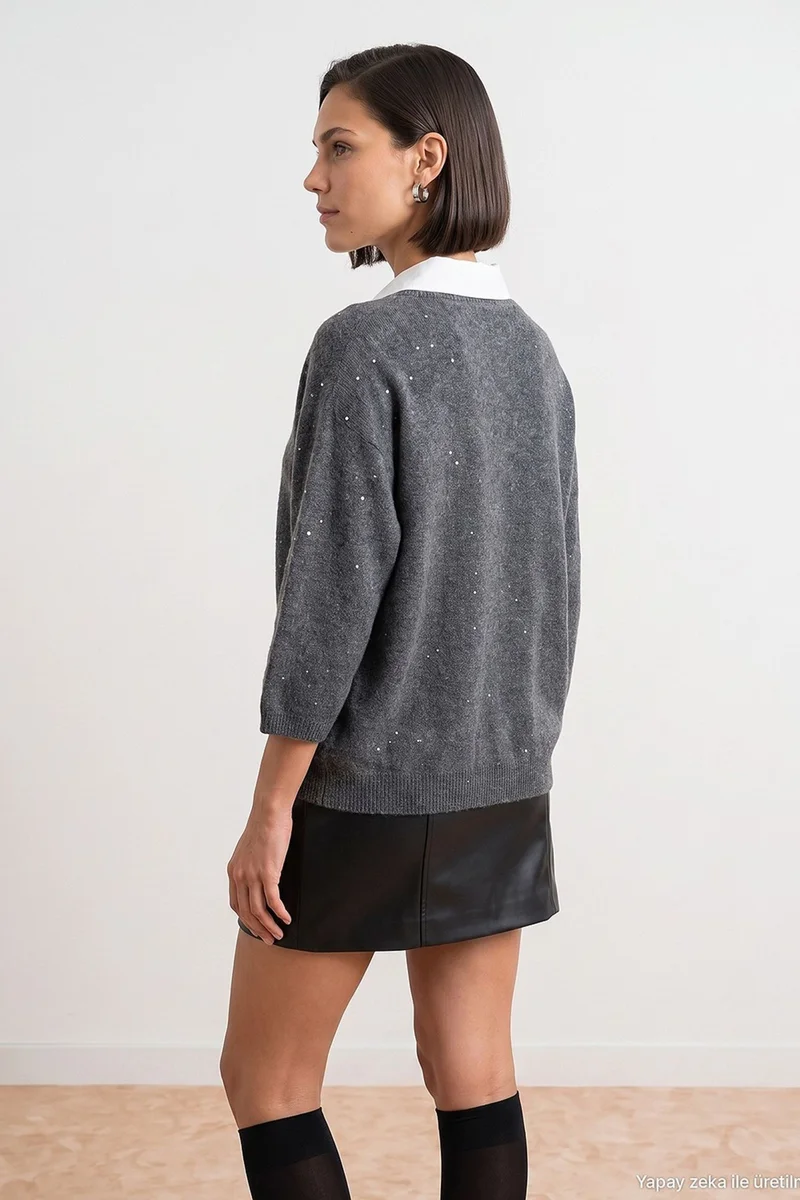 Dilvin Charcoal Grey DILVIN Women's Knit Sweater for Women | Best Price UAE