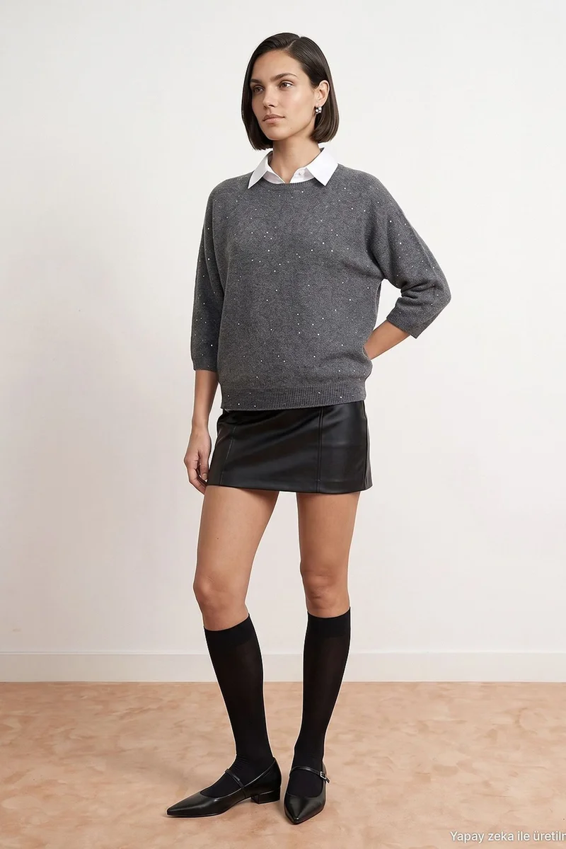 Dilvin Charcoal Grey DILVIN Women's Knit Sweater for Women | Best Price UAE