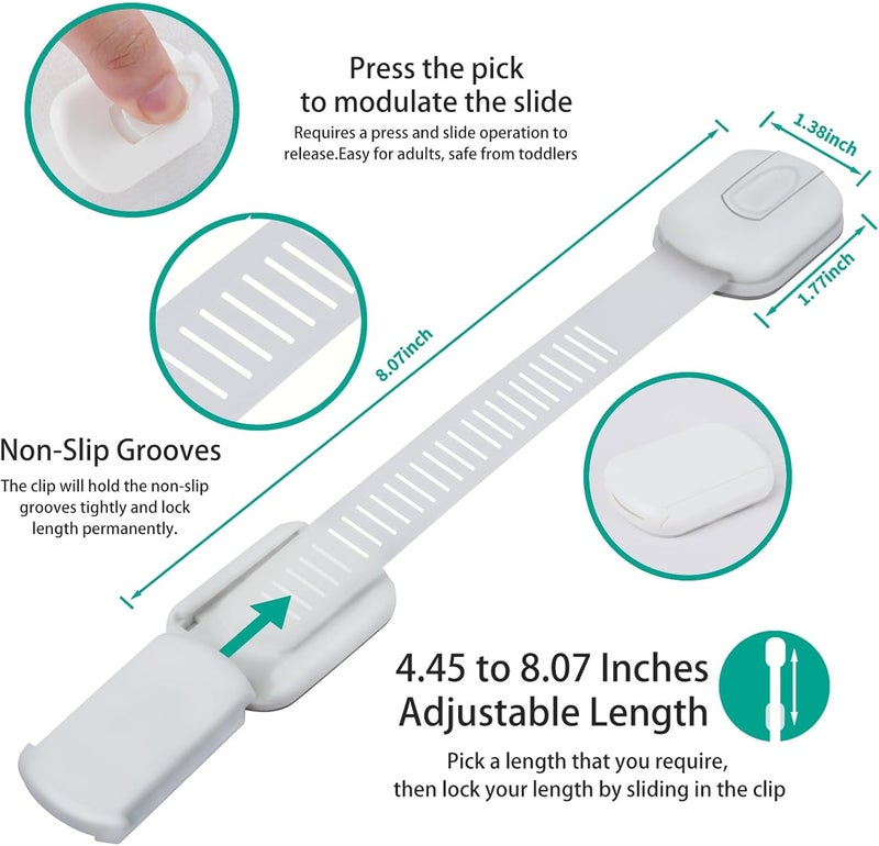 vmaisi 6 Pack Multi-Use Adhesive Straps Locks - Childproofing Baby Proofing Cabinet Latches for Drawers, Fridge, Dishwasher, Toilet Seat, Cupboard, Oven, Trash Can, No Drilling (White) - Image 3